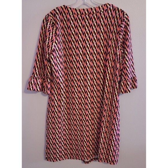 Aryeh Womens Tunic Dress V Neck Pink Geometric Print‎ Multicolor Size Large - Picture 2 of 14